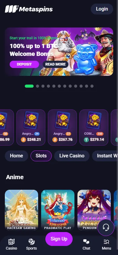 Metaspins Casino games on a mobile browser