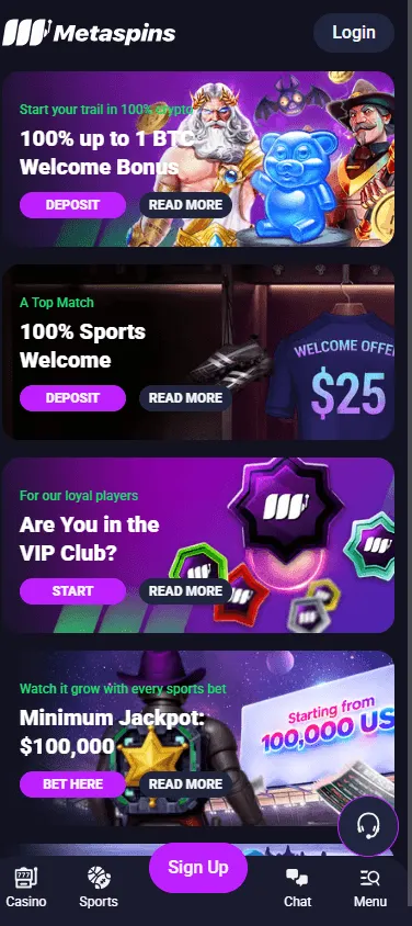Metaspins Casino promotions on a mobile browser